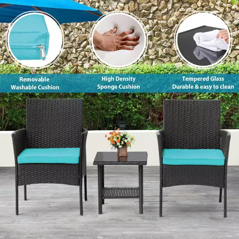 FDW Ensemble de mobilier de patio 3 pièces - Chaises d'extérieur en résine tressée, ensemble de conversation bistro en rotin pour arrière-cour, porche, bord de piscine, pelouse