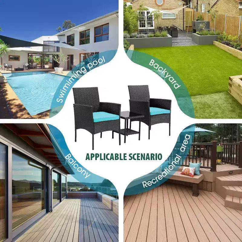 FDW Ensemble de mobilier de patio 3 pièces - Chaises d'extérieur en résine tressée, ensemble de conversation bistro en rotin pour arrière-cour, porche, bord de piscine, pelouse