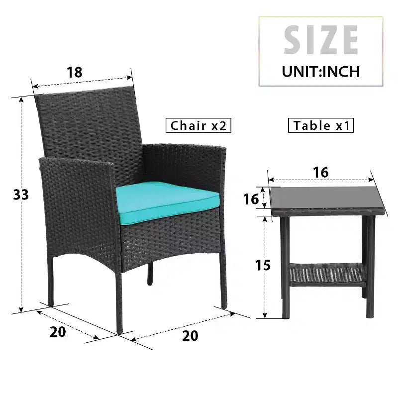 FDW Ensemble de mobilier de patio 3 pièces - Chaises d'extérieur en résine tressée, ensemble de conversation bistro en rotin pour arrière-cour, porche, bord de piscine, pelouse