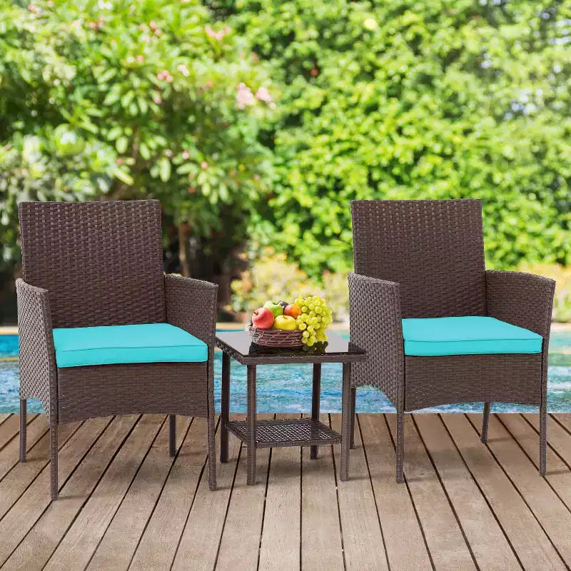 FDW Ensemble de mobilier de patio 3 pièces - Chaises d'extérieur en résine tressée, ensemble de conversation bistro en rotin pour arrière-cour, porche, bord de piscine, pelouse