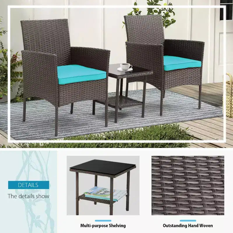 FDW Ensemble de mobilier de patio 3 pièces - Chaises d'extérieur en résine tressée, ensemble de conversation bistro en rotin pour arrière-cour, porche, bord de piscine, pelouse