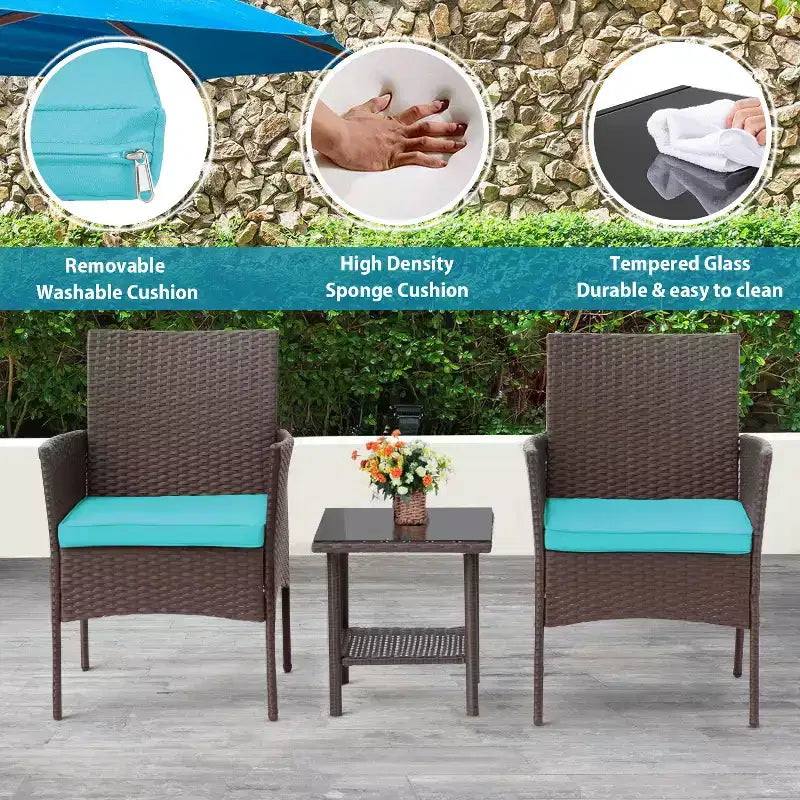 FDW Ensemble de mobilier de patio 3 pièces - Chaises d'extérieur en résine tressée, ensemble de conversation bistro en rotin pour arrière-cour, porche, bord de piscine, pelouse