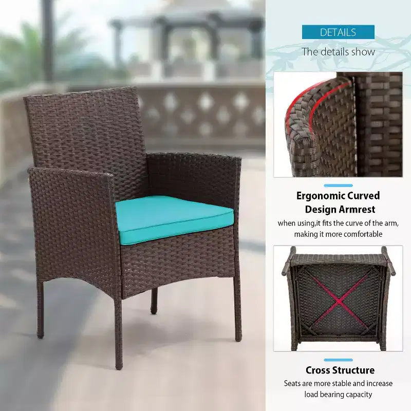 FDW Ensemble de mobilier de patio 3 pièces - Chaises d'extérieur en résine tressée, ensemble de conversation bistro en rotin pour arrière-cour, porche, bord de piscine, pelouse