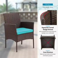 FDW Ensemble de mobilier de patio 3 pièces - Chaises d'extérieur en résine tressée, ensemble de conversation bistro en rotin pour arrière-cour, porche, bord de piscine, pelouse