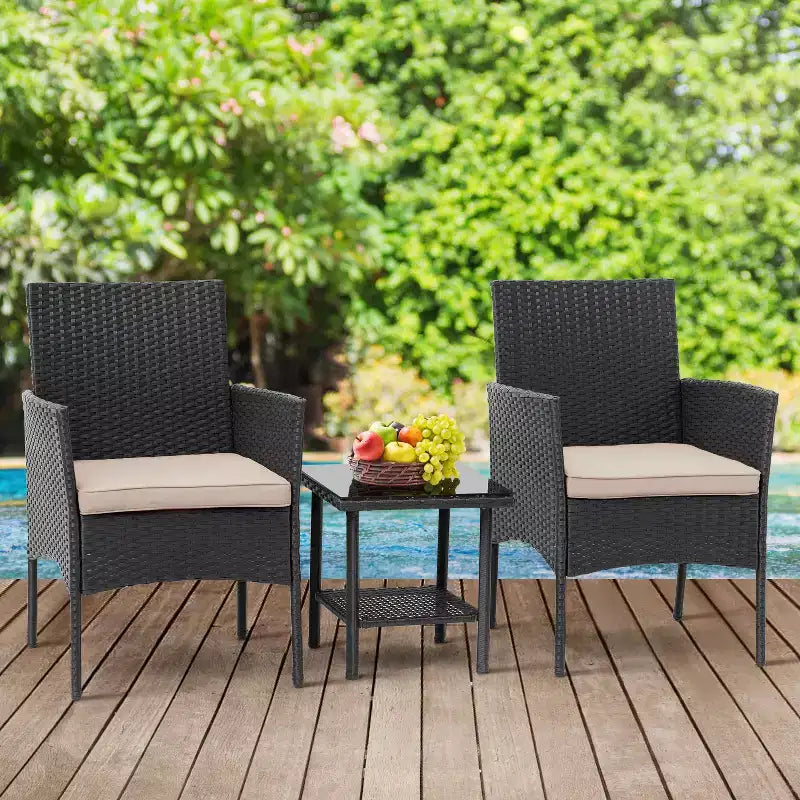 FDW Ensemble de mobilier de patio 3 pièces - Chaises d'extérieur en résine tressée, ensemble de conversation bistro en rotin pour arrière-cour, porche, bord de piscine, pelouse
