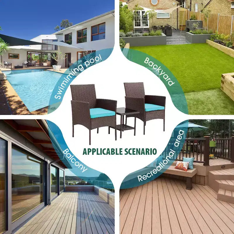 FDW Ensemble de mobilier de patio 3 pièces - Chaises d'extérieur en résine tressée, ensemble de conversation bistro en rotin pour arrière-cour, porche, bord de piscine, pelouse