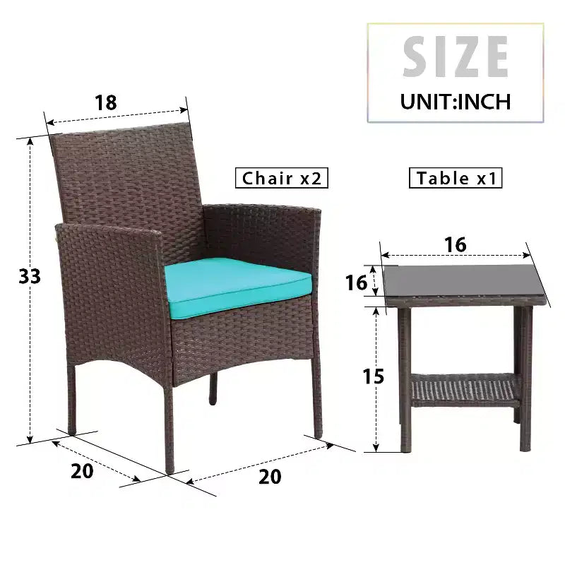 FDW Ensemble de mobilier de patio 3 pièces - Chaises d'extérieur en résine tressée, ensemble de conversation bistro en rotin pour arrière-cour, porche, bord de piscine, pelouse