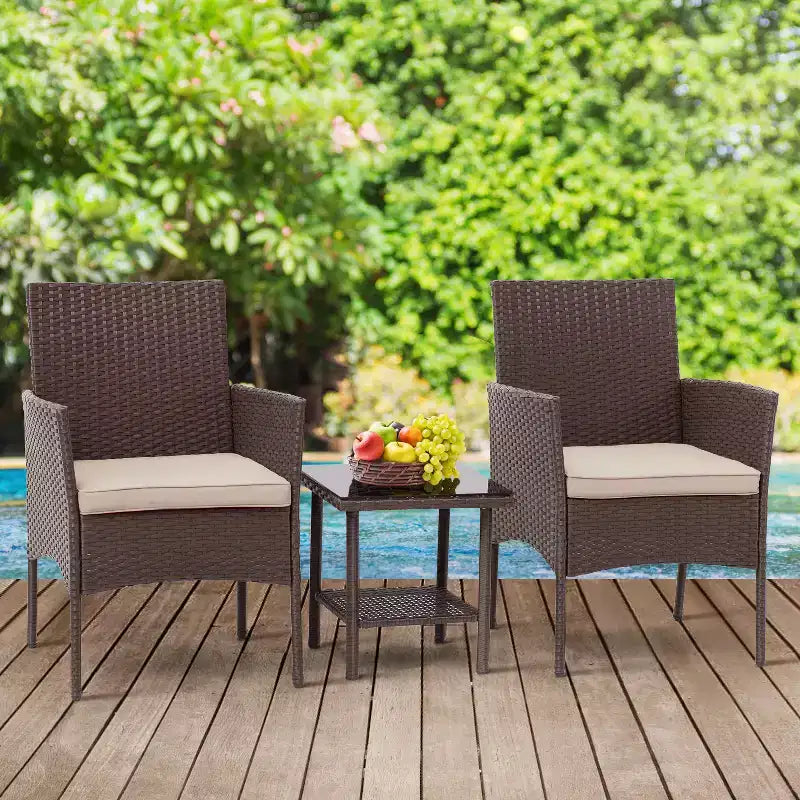 FDW Ensemble de mobilier de patio 3 pièces - Chaises d'extérieur en résine tressée, ensemble de conversation bistro en rotin pour arrière-cour, porche, bord de piscine, pelouse