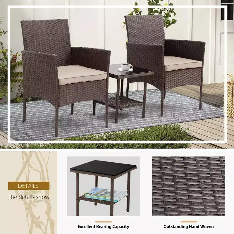 FDW Ensemble de mobilier de patio 3 pièces - Chaises d'extérieur en résine tressée, ensemble de conversation bistro en rotin pour arrière-cour, porche, bord de piscine, pelouse