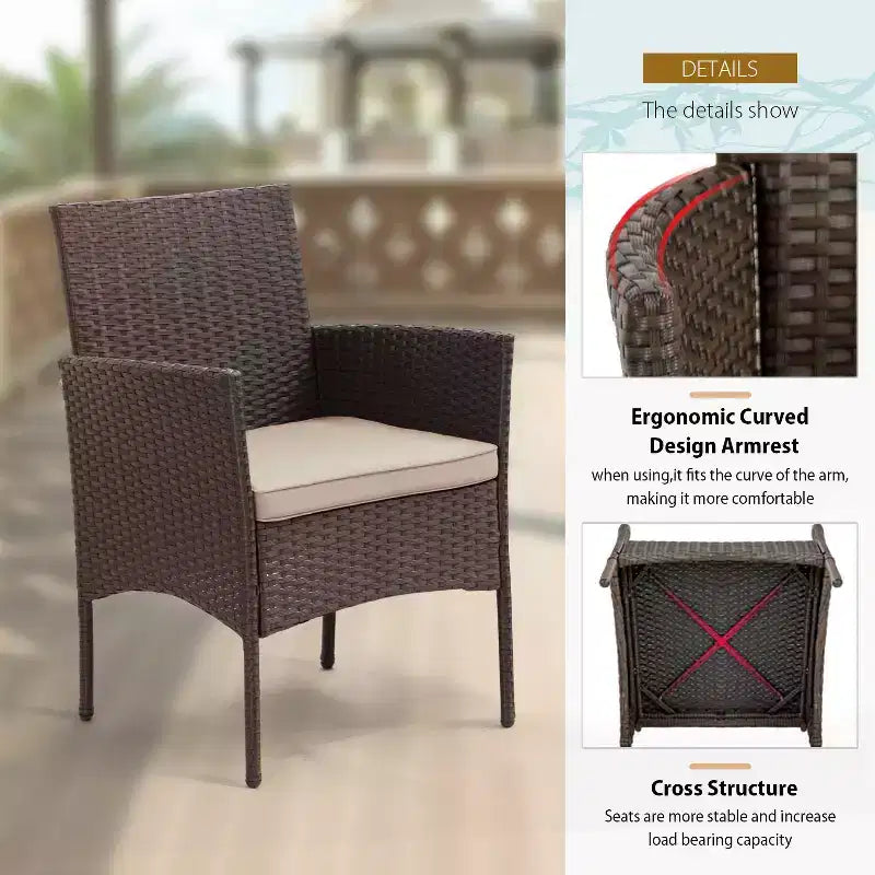 FDW Ensemble de mobilier de patio 3 pièces - Chaises d'extérieur en résine tressée, ensemble de conversation bistro en rotin pour arrière-cour, porche, bord de piscine, pelouse