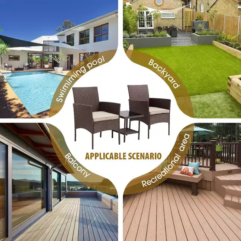FDW Ensemble de mobilier de patio 3 pièces - Chaises d'extérieur en résine tressée, ensemble de conversation bistro en rotin pour arrière-cour, porche, bord de piscine, pelouse