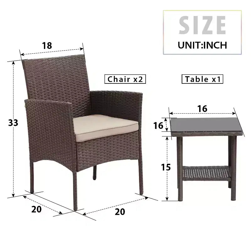 FDW Ensemble de mobilier de patio 3 pièces - Chaises d'extérieur en résine tressée, ensemble de conversation bistro en rotin pour arrière-cour, porche, bord de piscine, pelouse