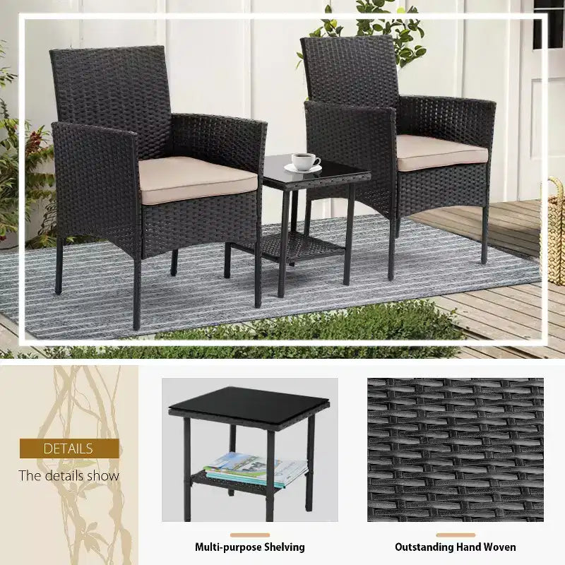 FDW Ensemble de mobilier de patio 3 pièces - Chaises d'extérieur en résine tressée, ensemble de conversation bistro en rotin pour arrière-cour, porche, bord de piscine, pelouse