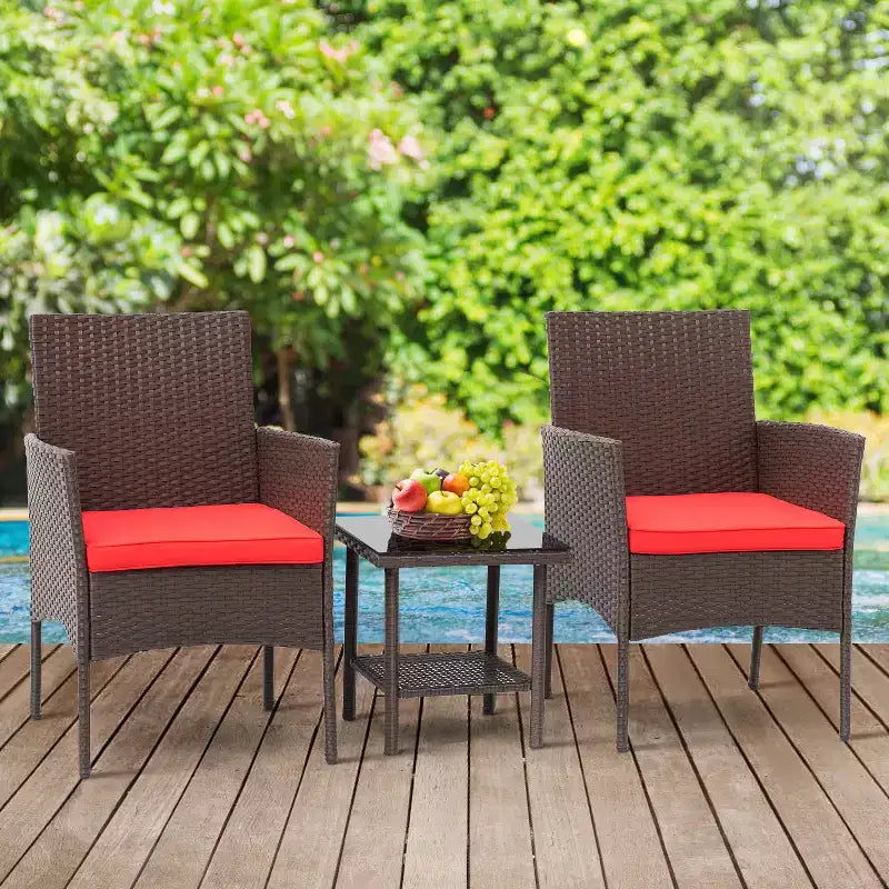 FDW Ensemble de mobilier de patio 3 pièces - Chaises d'extérieur en résine tressée, ensemble de conversation bistro en rotin pour arrière-cour, porche, bord de piscine, pelouse