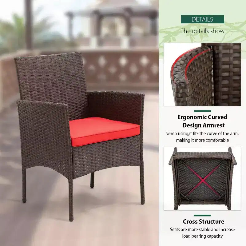 FDW Ensemble de mobilier de patio 3 pièces - Chaises d'extérieur en résine tressée, ensemble de conversation bistro en rotin pour arrière-cour, porche, bord de piscine, pelouse