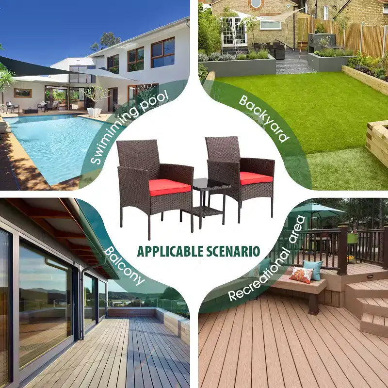 FDW Ensemble de mobilier de patio 3 pièces - Chaises d'extérieur en résine tressée, ensemble de conversation bistro en rotin pour arrière-cour, porche, bord de piscine, pelouse