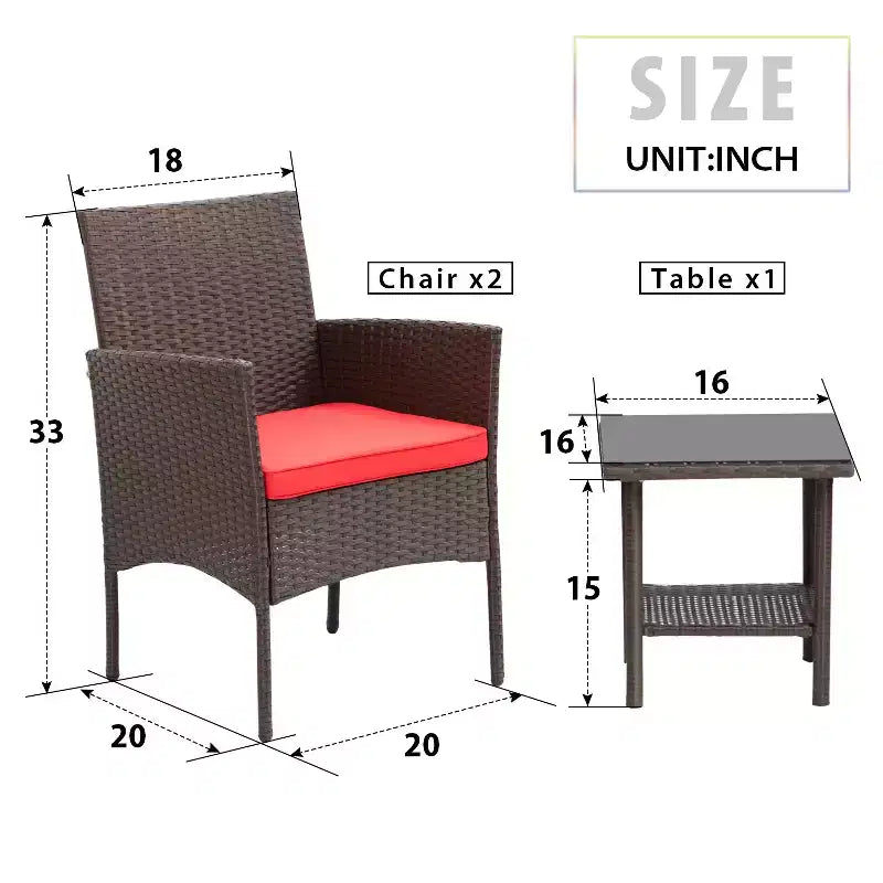 FDW Ensemble de mobilier de patio 3 pièces - Chaises d'extérieur en résine tressée, ensemble de conversation bistro en rotin pour arrière-cour, porche, bord de piscine, pelouse