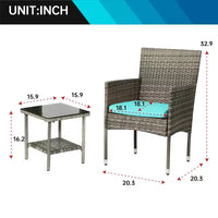 FDW Ensemble de mobilier de patio 3 pièces - Chaises d'extérieur en résine tressée, ensemble de conversation bistro en rotin pour arrière-cour, porche, bord de piscine, pelouse