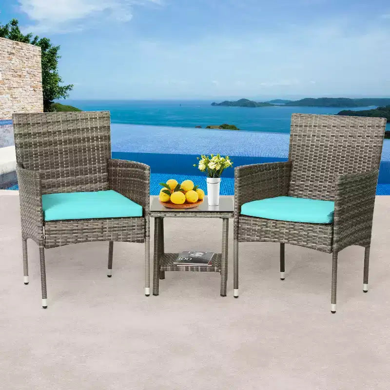 FDW Ensemble de mobilier de patio 3 pièces - Chaises d'extérieur en résine tressée, ensemble de conversation bistro en rotin pour arrière-cour, porche, bord de piscine, pelouse