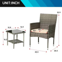 FDW Ensemble de mobilier de patio 3 pièces - Chaises d'extérieur en résine tressée, ensemble de conversation bistro en rotin pour arrière-cour, porche, bord de piscine, pelouse