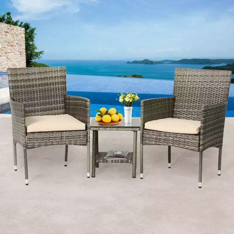 FDW Ensemble de mobilier de patio 3 pièces - Chaises d'extérieur en résine tressée, ensemble de conversation bistro en rotin pour arrière-cour, porche, bord de piscine, pelouse