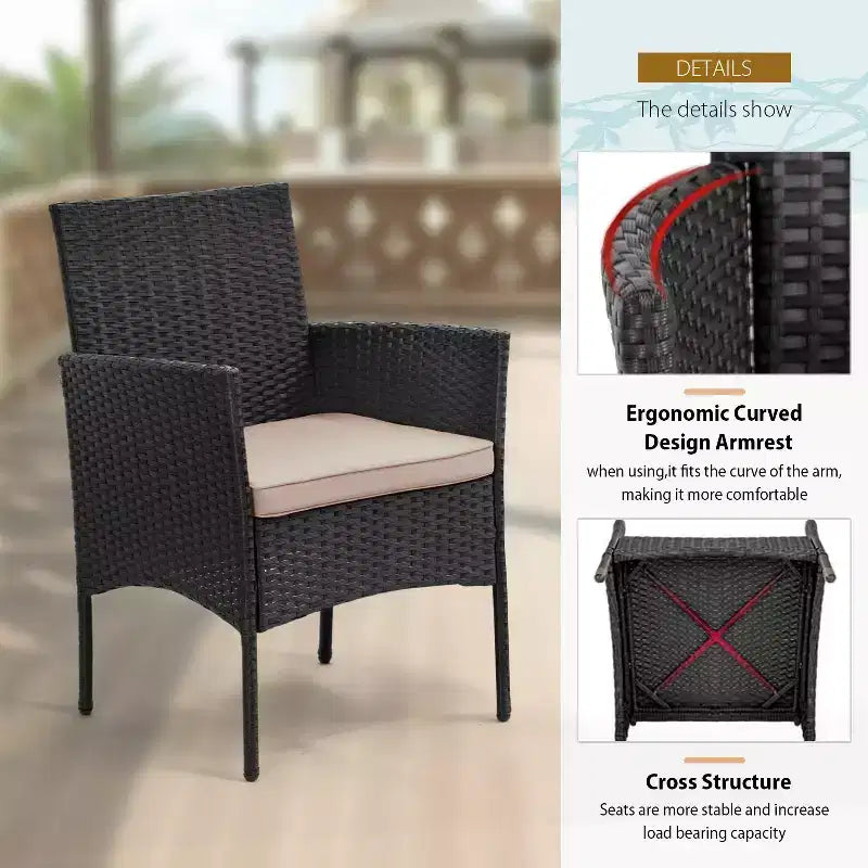 FDW Ensemble de mobilier de patio 3 pièces - Chaises d'extérieur en résine tressée, ensemble de conversation bistro en rotin pour arrière-cour, porche, bord de piscine, pelouse