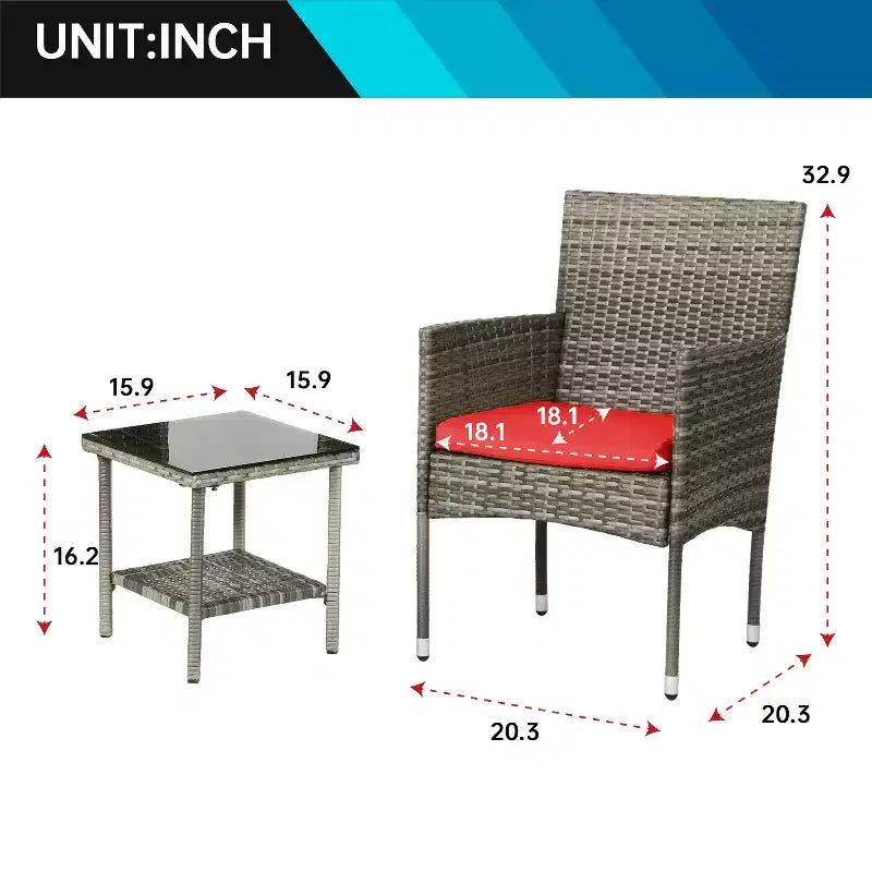 FDW Ensemble de mobilier de patio 3 pièces - Chaises d'extérieur en résine tressée, ensemble de conversation bistro en rotin pour arrière-cour, porche, bord de piscine, pelouse
