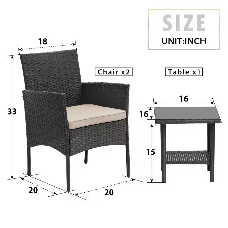 FDW Ensemble de mobilier de patio 3 pièces - Chaises d'extérieur en résine tressée, ensemble de conversation bistro en rotin pour arrière-cour, porche, bord de piscine, pelouse