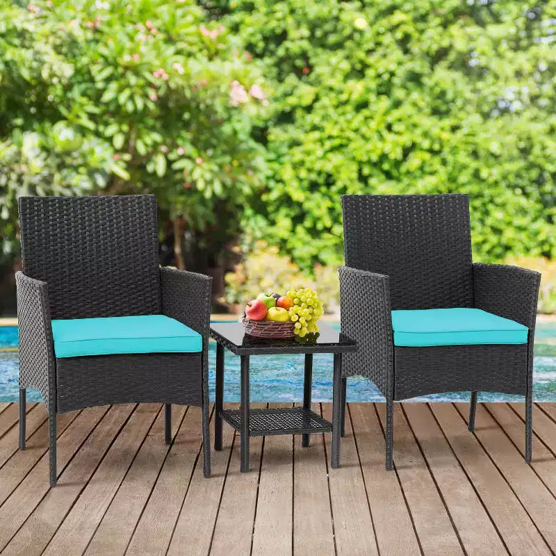 FDW Ensemble de mobilier de patio 3 pièces - Chaises d'extérieur en résine tressée, ensemble de conversation bistro en rotin pour arrière-cour, porche, bord de piscine, pelouse