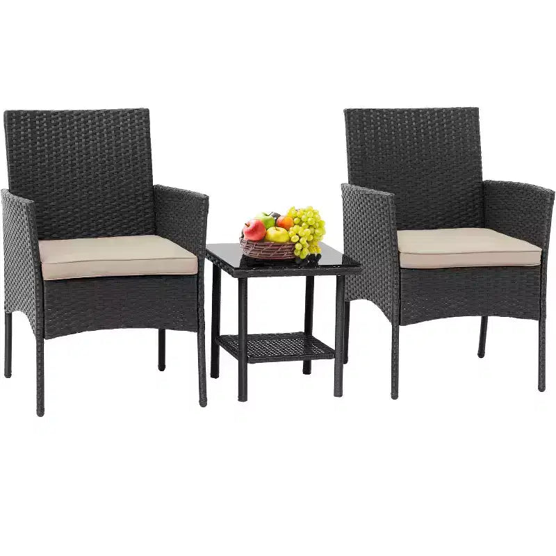 FDW 3 Piece Furniture Patio Chairs Wicker Outdoor Rattan Conversation Bistro Set for Backyard Porch Poolside Lawn