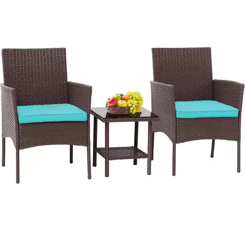FDW Ensemble de mobilier de patio 3 pièces - Chaises d'extérieur en résine tressée, ensemble de conversation bistro en rotin pour arrière-cour, porche, bord de piscine, pelouse