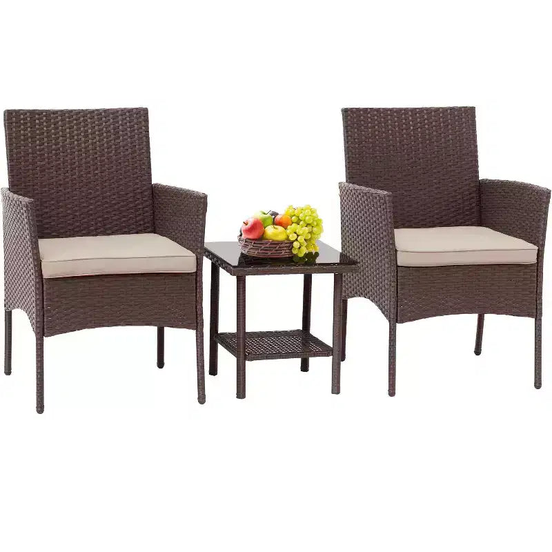 FDW Ensemble de mobilier de patio 3 pièces - Chaises d'extérieur en résine tressée, ensemble de conversation bistro en rotin pour arrière-cour, porche, bord de piscine, pelouse