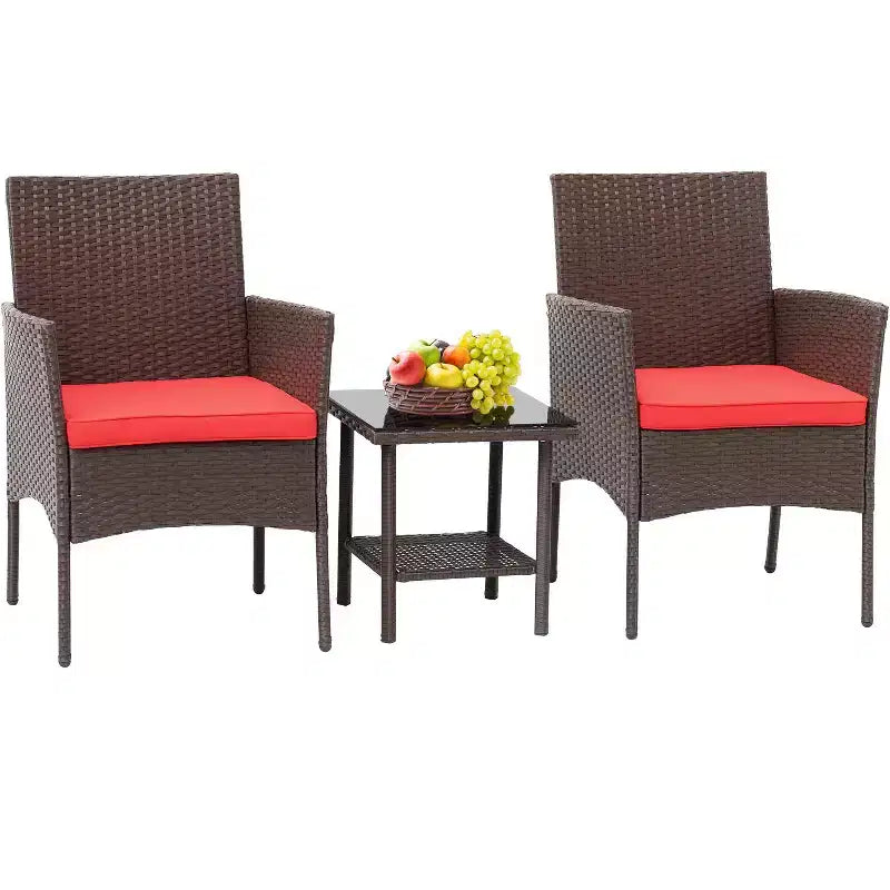 FDW Ensemble de mobilier de patio 3 pièces - Chaises d'extérieur en résine tressée, ensemble de conversation bistro en rotin pour arrière-cour, porche, bord de piscine, pelouse