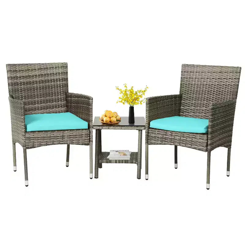 FDW Ensemble de mobilier de patio 3 pièces - Chaises d'extérieur en résine tressée, ensemble de conversation bistro en rotin pour arrière-cour, porche, bord de piscine, pelouse