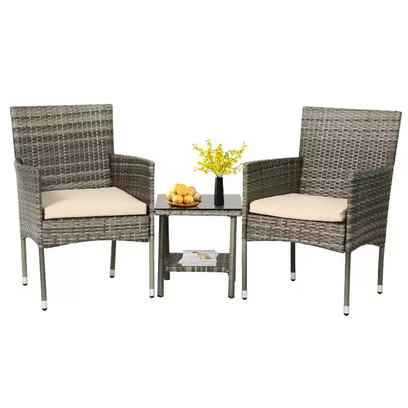 FDW Ensemble de mobilier de patio 3 pièces - Chaises d'extérieur en résine tressée, ensemble de conversation bistro en rotin pour arrière-cour, porche, bord de piscine, pelouse
