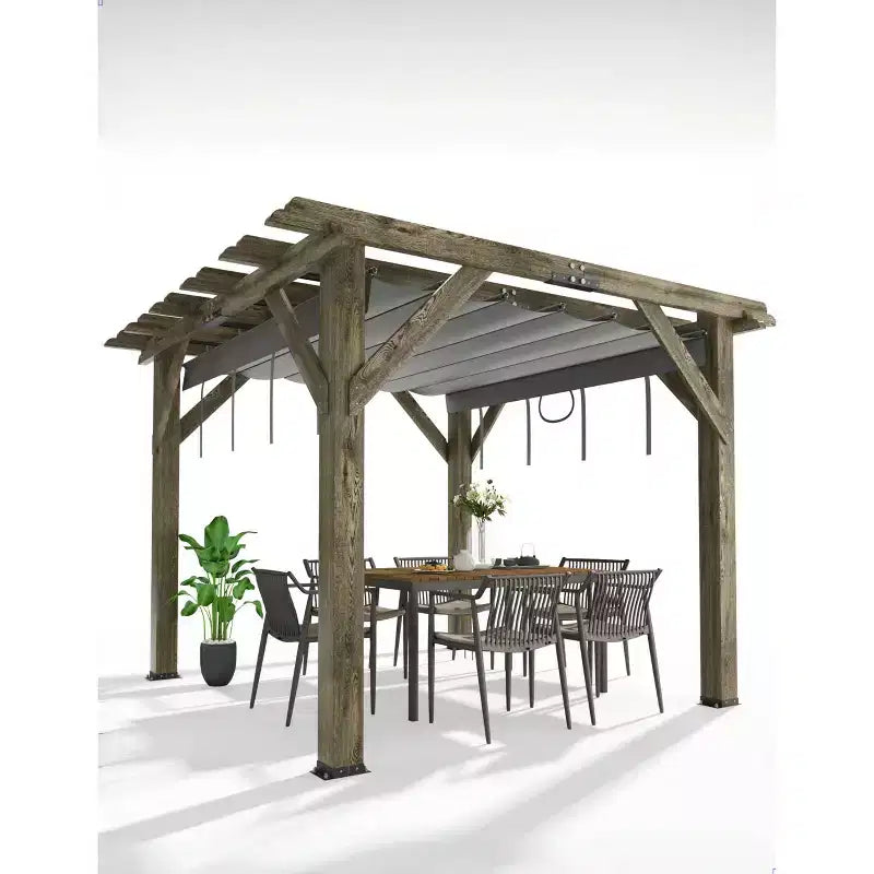 Pergola en Cèdre 10x12x7.5FT, Pergola Extérieure en Bois avec Auvent, Abri à Structure Solide pour Terrasse, Jardin, Cour et Pelouse - Gris Anthracite