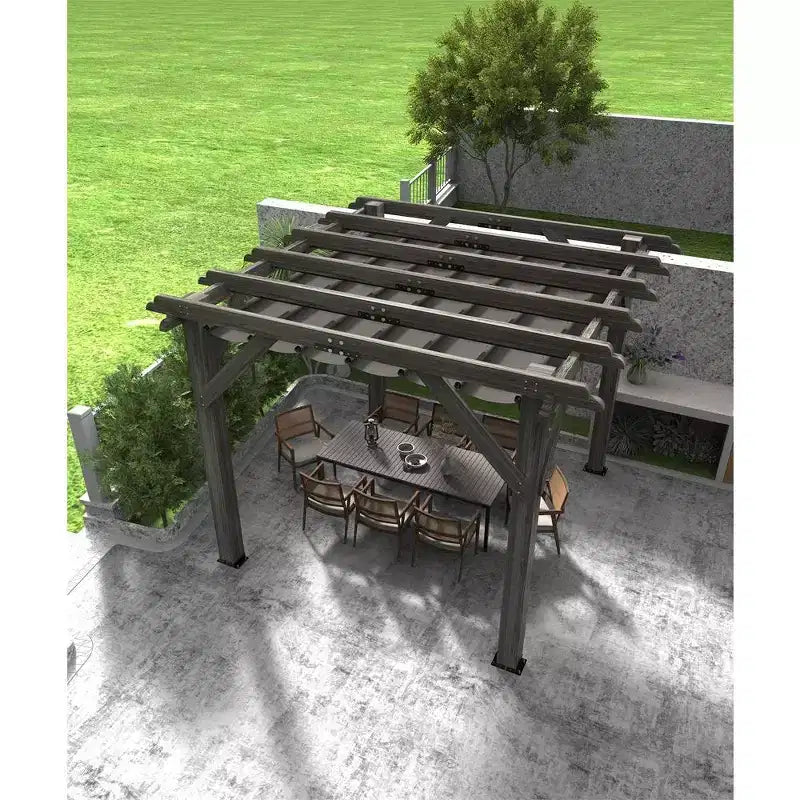 Pergola en Cèdre 10x12x7.5FT, Pergola Extérieure en Bois avec Auvent, Abri à Structure Solide pour Terrasse, Jardin, Cour et Pelouse - Gris Anthracite