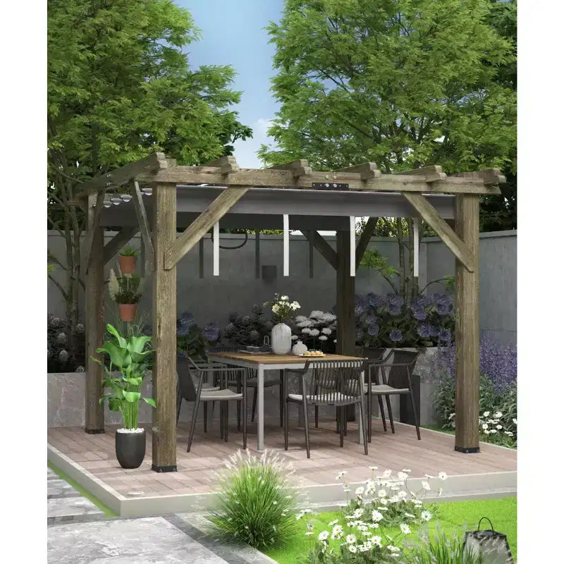 Pergola en Cèdre 10x12x7.5FT, Pergola Extérieure en Bois avec Auvent, Abri à Structure Solide pour Terrasse, Jardin, Cour et Pelouse - Gris Anthracite
