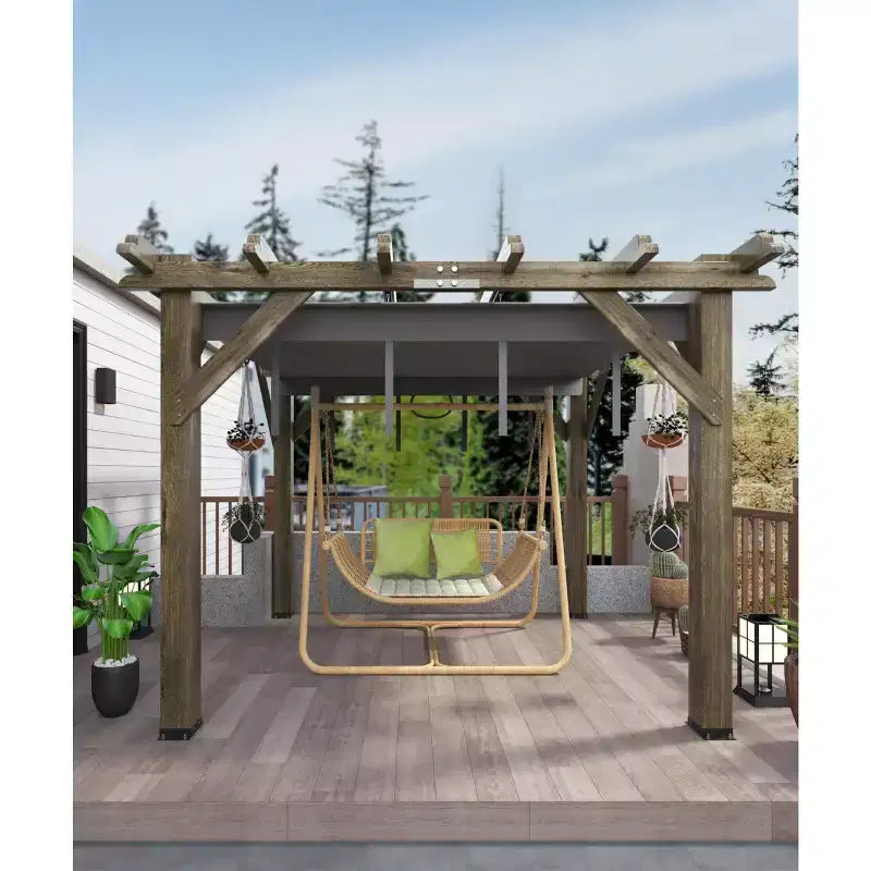 Pergola en Cèdre 10x12x7.5FT, Pergola Extérieure en Bois avec Auvent, Abri à Structure Solide pour Terrasse, Jardin, Cour et Pelouse - Gris Anthracite