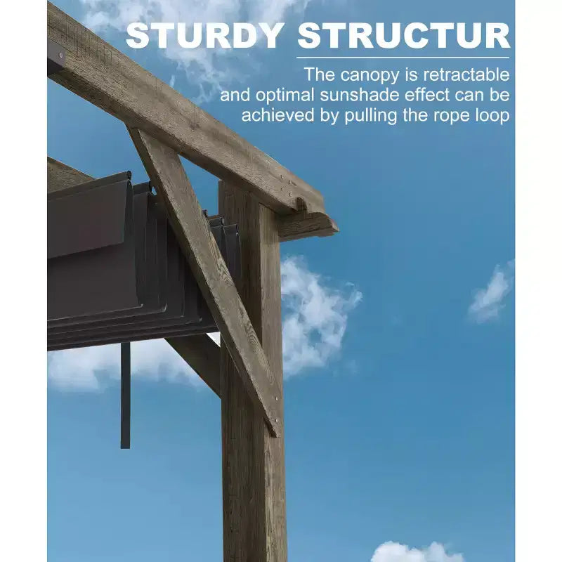 Pergola en Cèdre 10x12x7.5FT, Pergola Extérieure en Bois avec Auvent, Abri à Structure Solide pour Terrasse, Jardin, Cour et Pelouse - Gris Anthracite