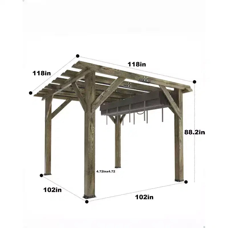 Pergola en Cèdre 10x12x7.5FT, Pergola Extérieure en Bois avec Auvent, Abri à Structure Solide pour Terrasse, Jardin, Cour et Pelouse - Gris Anthracite