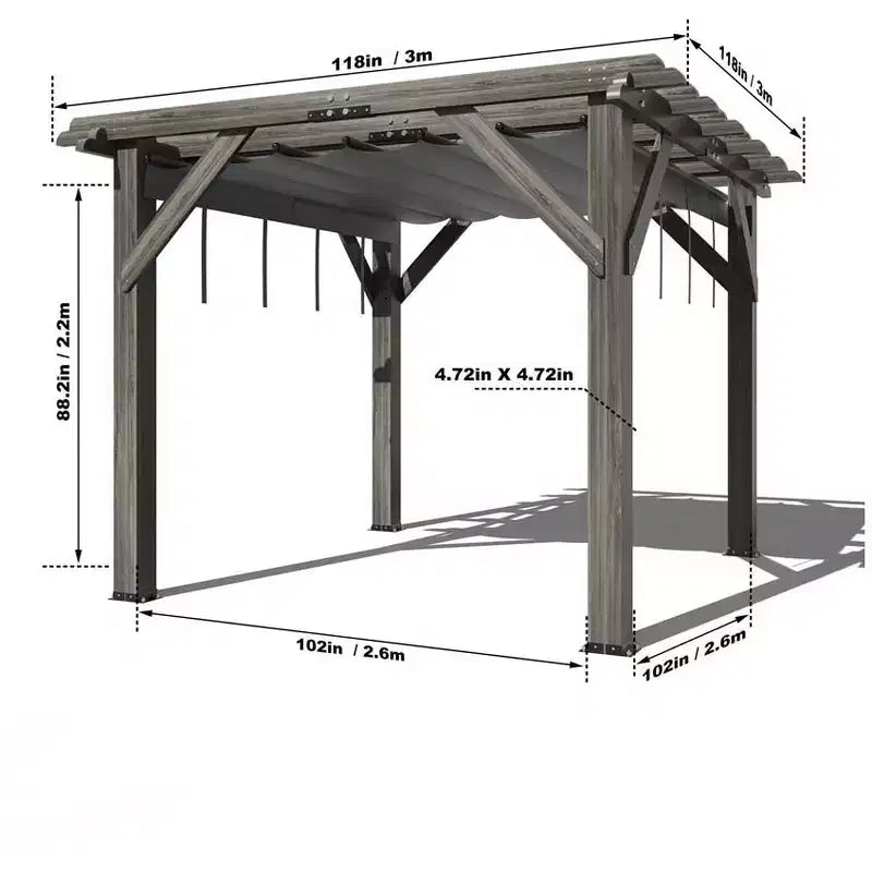 Pergola en Cèdre 10x12x7.5FT, Pergola Extérieure en Bois avec Auvent, Abri à Structure Solide pour Terrasse, Jardin, Cour et Pelouse - Gris Anthracite