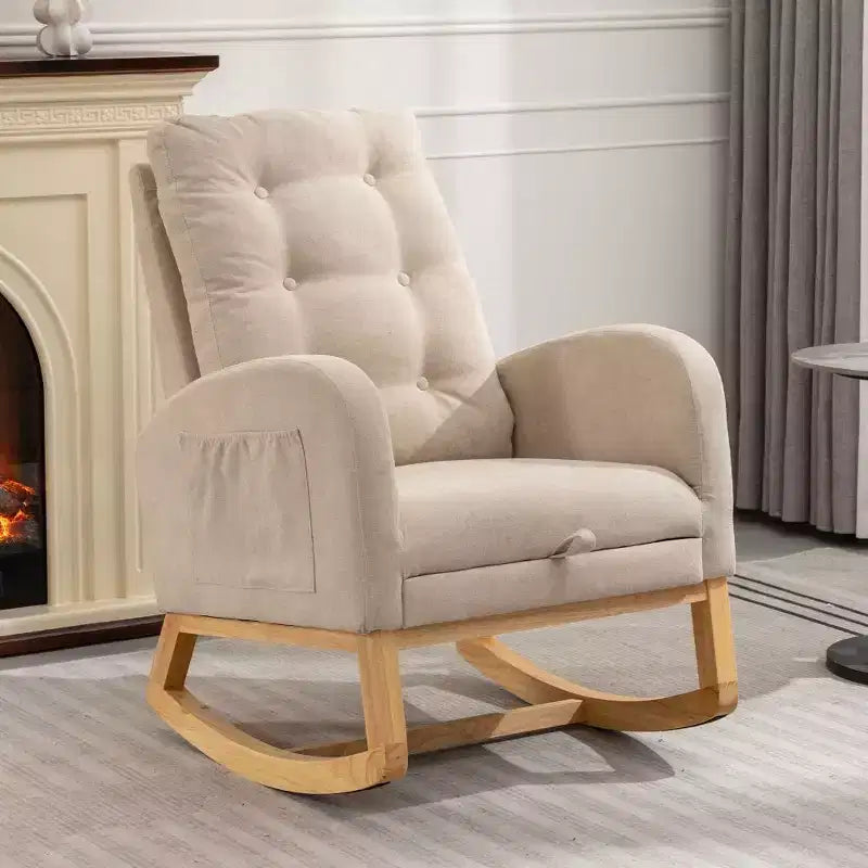 Fauteuil à bascule d'appoint avec repose-pieds, fauteuil lounge moderne à haut dossier, pieds à bascule en bois, fauteuil inclinable à bascule pour salon, chambre, bureau