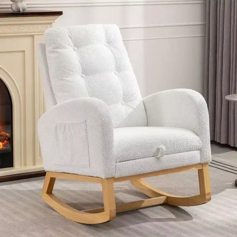 Fauteuil à bascule d'appoint avec repose-pieds, fauteuil lounge moderne à haut dossier, pieds à bascule en bois, fauteuil inclinable à bascule pour salon, chambre, bureau