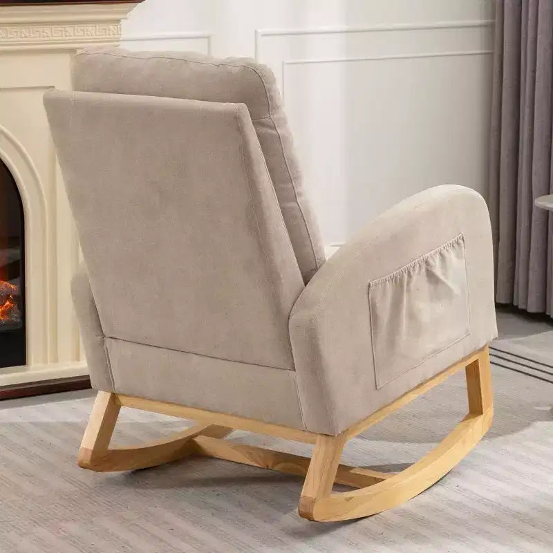 Fauteuil à bascule d'appoint avec repose-pieds, fauteuil lounge moderne à haut dossier, pieds à bascule en bois, fauteuil inclinable à bascule pour salon, chambre, bureau