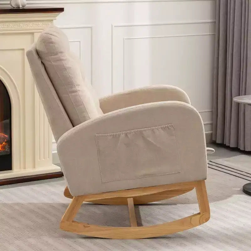 Fauteuil à bascule d'appoint avec repose-pieds, fauteuil lounge moderne à haut dossier, pieds à bascule en bois, fauteuil inclinable à bascule pour salon, chambre, bureau