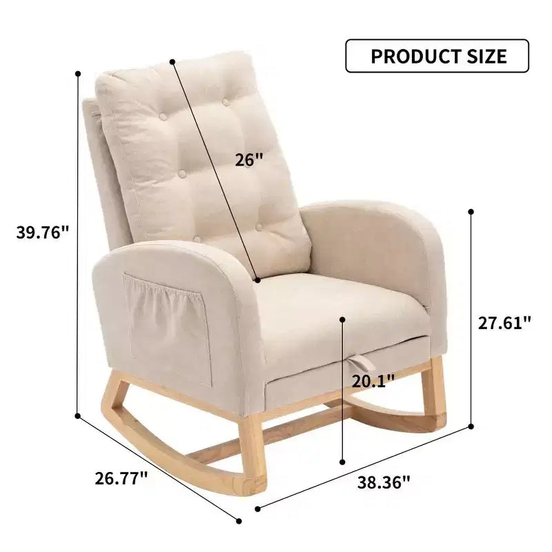 Fauteuil à bascule d'appoint avec repose-pieds, fauteuil lounge moderne à haut dossier, pieds à bascule en bois, fauteuil inclinable à bascule pour salon, chambre, bureau