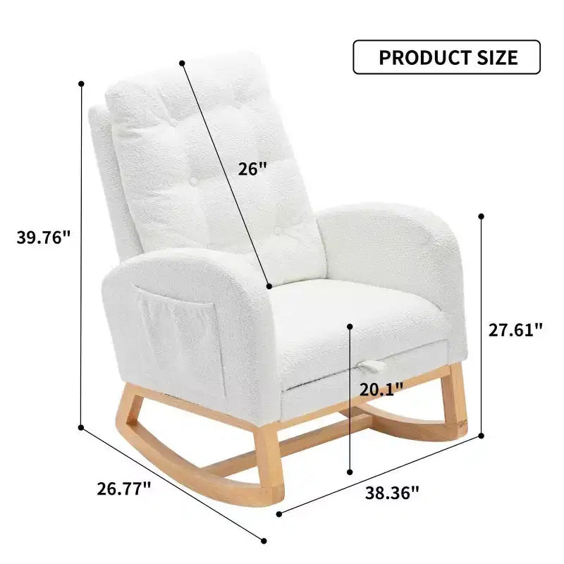 Fauteuil à bascule d'appoint avec repose-pieds, fauteuil lounge moderne à haut dossier, pieds à bascule en bois, fauteuil inclinable à bascule pour salon, chambre, bureau