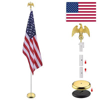 Yescom Kit de mât de drapeau d'intérieur sectionnel 8 pieds, base, embout aigle, aluminium, drapeau américain 3x5 pieds, argent