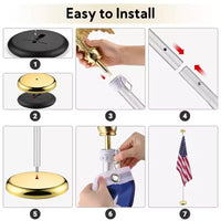 Yescom Kit de mât de drapeau d'intérieur sectionnel 8 pieds, base, embout aigle, aluminium, drapeau américain 3x5 pieds, argent